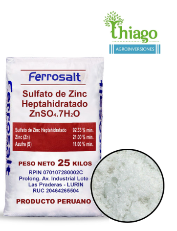 Sugerencia: SULFATO DE ZINC HEPTAHIDRATADO X 25 KG - MARCA FERROSALT 